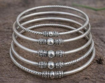 Silver Ball Bangle, Set Of 5 Bangle, 925 Sterling Silver, Designer Bangle, Bohemian Jewelry, Statement Bangle, Handmade Bangle, Gift For Her