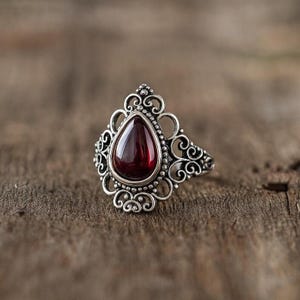 Red Garnet Ring, Designer Ring, 925 Sterling Silver, Charm Ring, Statement Ring, Women's Ring, Amazing Ring, Teardrop Ring, Promise Ring
