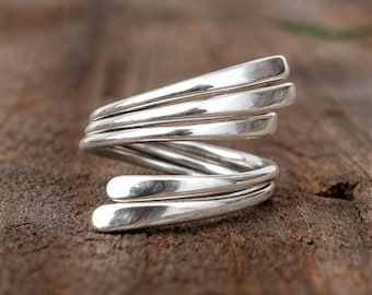 Pierścień ze srebra Warp, pierścień regulowany, srebro próby 925, pierścień w stylu boho, delikatny pierścień, pierścień designerski, prosty pierścień ze srebra, pierścień ze srebra Chunky