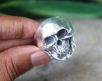 Silver Dödskallering, 925 Sterling Silver, Handgjord Ring, Herr Signetring, Dödskalleansiktsring, Minnering, Tung Ring, Oxiderad Silverring