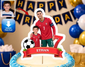 Personalized Cristiano Ronaldo Cake Topper, CR7 Party decor, Soccer Birthday Cake Decoration Printable (Digital Download)