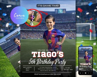 Personalized Soccer Birthday Invites Photo template, Football birthday invitation digital download, Made to Order, Digital Download