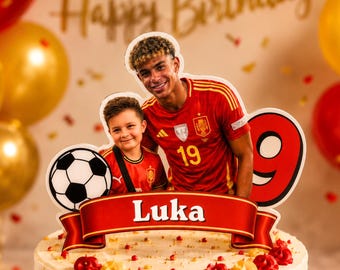 Gepersonaliseerde Lamine Yamal taarttopper, Lamine Yamal feestdecoratie, printbare voetbal verjaardagstaartdecoratie (digitale download)