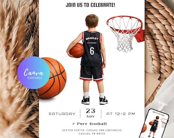 Basketball Birthday Invite Canva Template: Sports Birthday Party Invite Digital, Editable Basket Ball Party Invite Instant Download