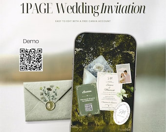 Personalized Green Digital Wedding Invitation Website – Sage Green wedding invitation with QR Code, 1-Page Invitation (Made to Order)