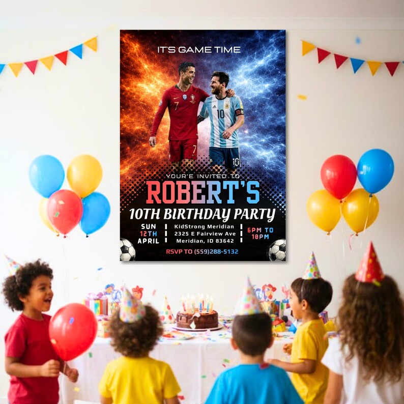 Ronaldo and Messi Birthday Invitation Template: Kids Soccer Party Invite, Messi vs CR7 Invites Printable & Mobile Share (Digital Download) image 3