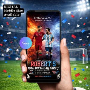 Ronaldo and Messi Birthday Invitation Template: Kids Soccer Party Invite, Messi vs CR7 Invites Printable & Mobile Share (Digital Download) image 6