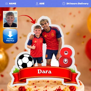 Adorno personalizado para pastel de Lamine Yamal, decoración para fiestas de Lamine Yamal, decoración imprimible para pastel de cumpleaños de fútbol (descarga digital)
