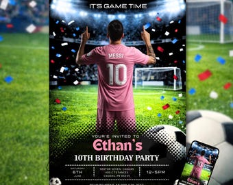 Editable Messi Inter Miami Birthday Invitation Template, Soccer Star birthday invite, Soccer birthday Invite Printable Digital Download