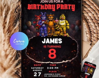 Five Nights at Freddy's Birthday Invite Template | FNAF Birthday Party Invitation Printable | Instant Download