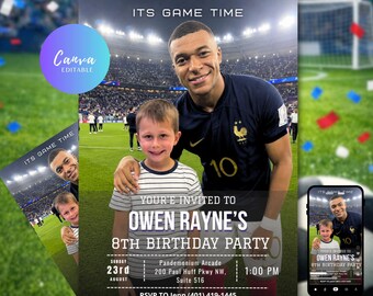 Personalized Mbappe Birthday invitation Photo template, Mbappe soccer birthday invite (Digital Download)
