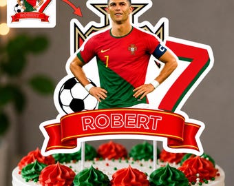 Personalized Soccer Football Cristiano Ronaldo Birthday Cake Topper, soccer party decor, Digital Printable