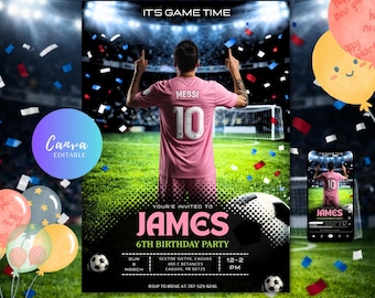 Editable Messi Inter Miami Birthday Invitation Template, Soccer Star birthday invite, Soccer birthday Invite Printable Digital Download