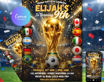 World Cup 2026 Soccer Invitation, Soccer Birthday Invitation, Watch Party Invite, Editable Canva 5X7 Template (Instant Download)