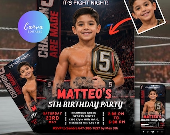 Wrestling Birthday Invitation Photo, MMA wrestling, boxing birthday invite Photo template Printable & Digital (Made to Order)