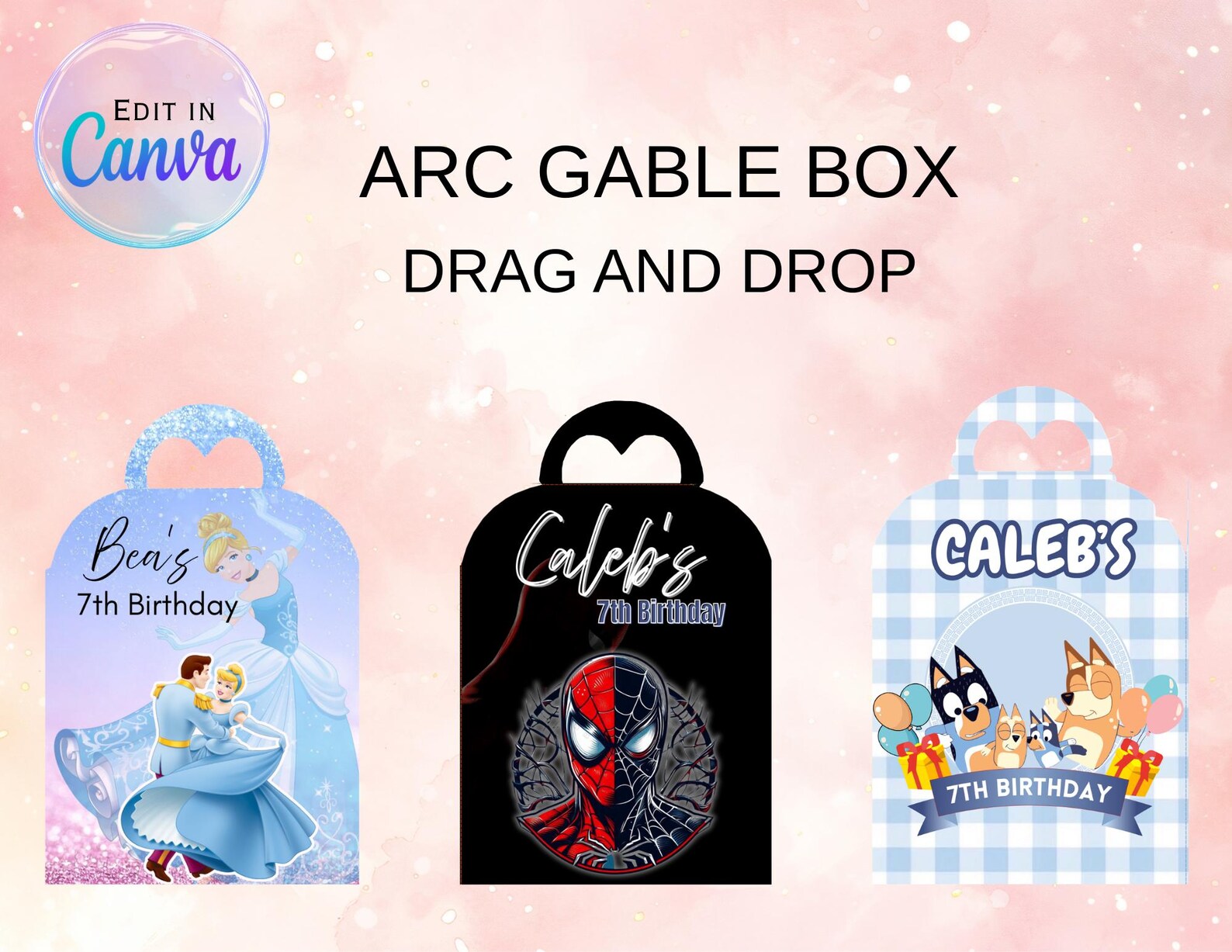 Editable Arc Gable Box Template | Canva Drag & Drop Party Favor Box ...