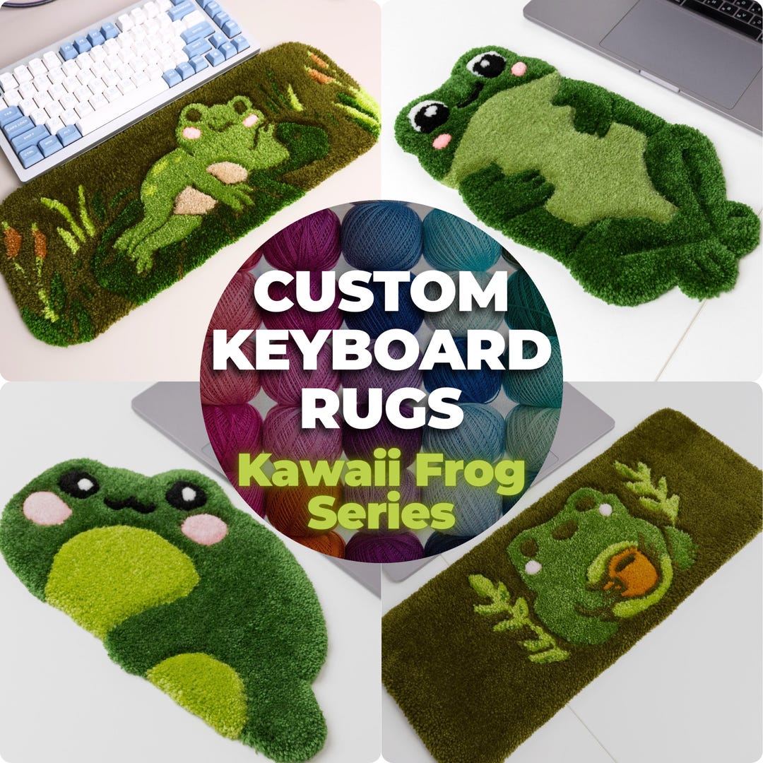 Frog Rug Tufted Kawaii Frog Custom Tufted Keyboard Rug, Handmade Desk Wrist Rest ...