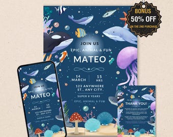 Under The Sea Birthday Invitation Template – Sea Animals (Digital Download)