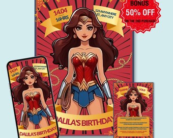 Amazon Warrior Princess Birthday Invitation – Superhero Girl Party Invite Template (Digital Download)