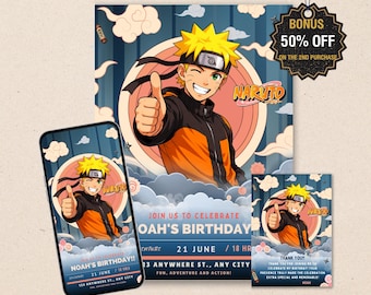 Cartoon Ninja Anime Birthday Invitation Kids Party Template (Digital Download)