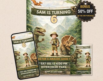 Editable Jurassic Dinosaur Birthday Invitation – Jungle Theme (Digital)