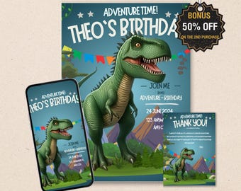 Dinosaur Birthday Invitation Template – T-Rex Party, Mobile Invite (Digital Download)