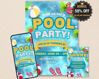 Pool Party Birthday Invitation – Kids Summer Celebration Template (Digital Download)