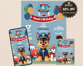 Puppy Rescue Birthday Invitation – Cartoon Dog Kids Party Template (Digital Download)