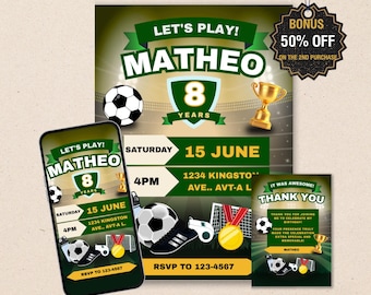 Soccer Football Birthday Invitation – Kids Soccer Party Template (Digital Download)
