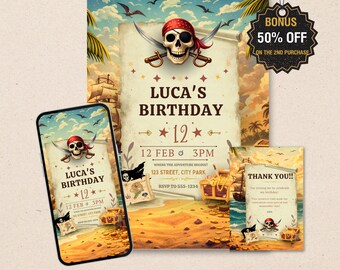 Pirate Birthday Invitation Template – Treasure Island Party (Printable Mobile Digital)