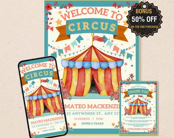 Editable Circus Birthday Invitation – Printable Carnival Card (Digital Download)