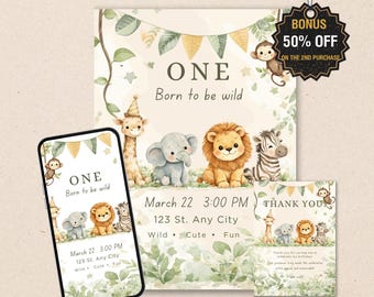 Safari Birthday Invitation – Jungle Animals, Printable Digital Invite