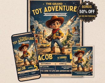 Toy Adventure Birthday Invitation – Editable Kids Party Invite (Digital)