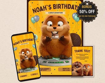 Editable Beaver Birthday Invitation – Kids Woodland Party (Digital Download)