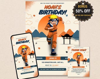 Anime Ninja Birthday Invitation – Cartoon Ninja Kids Party Template (Digital Download)
