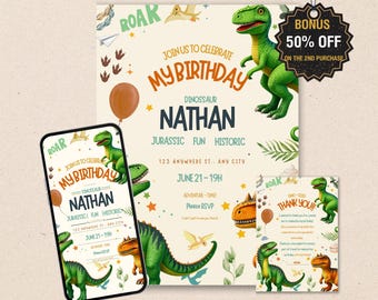 Editable Dinosaur Birthday Invitation Template – Mobile & Printable (Digital Download)