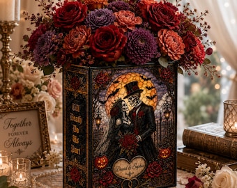 Personalized Till Death Do Us Part Skeleton Book Vase, Gothic Halloween Wedding Decor, Custom Couple Name Vase Anniversary Gift 2026