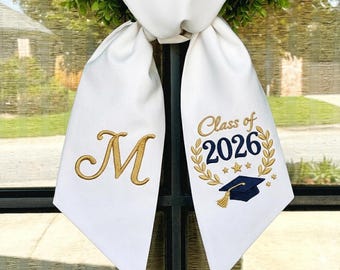 Personalized Graduation Wreath Sash Class of 2026 Custom Name Embroidered Front Door Decor High School College Grad Gift Party Decoration