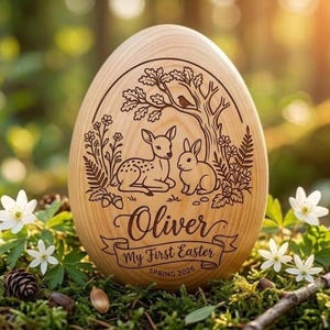 Custom Baby First Easter Egg 2026 Personalized Wood Bunny Egg Engraved Flower Butterfly Wooden Toy Montessori Easter Basket Stuffer For Kids