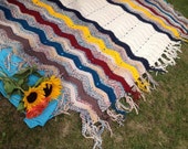 Crochet Ripple Afghan,Knit Chevron Blanket,Bohemian Blanket,Chunky Knit Blanket,Hippie decor,Gypsy Decor,Cream,Blue,Red,Yellow,Teal,Taupe