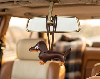 Colgante de cuero con forma de perro salchicha, adorno para el espejo retrovisor, dije para bolso, regalo para amantes de los perros salchicha