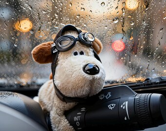 Plush Pilot Dog Wiper Ornament, Soft Car Decoration, Dog Lover Accessory