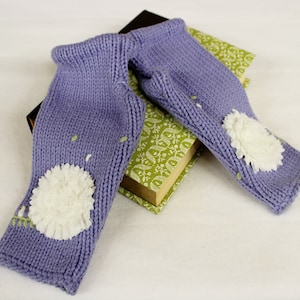 Women&#39;s Winter Fingerless Gloves in Cornflower Blue, lavender