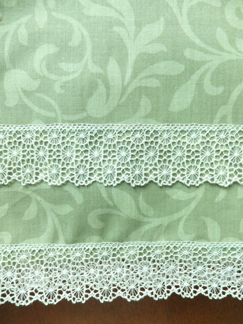 Soft Olive Green Tea Towels with Lace Set of 2