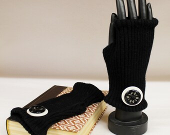 Black and White Arm Warmers, Fingerless Gloves