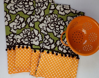 Orange Polka Dot with Mint Chocolate Tea Towels ~ Set of 2