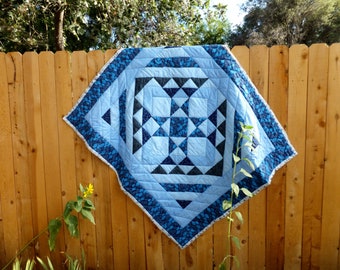Quilt, Blue Star Hand Quilted Piecework Blanket