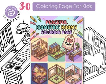 Isometric Rooms Coloring Pages | Japanese Interiors (Digital Download)