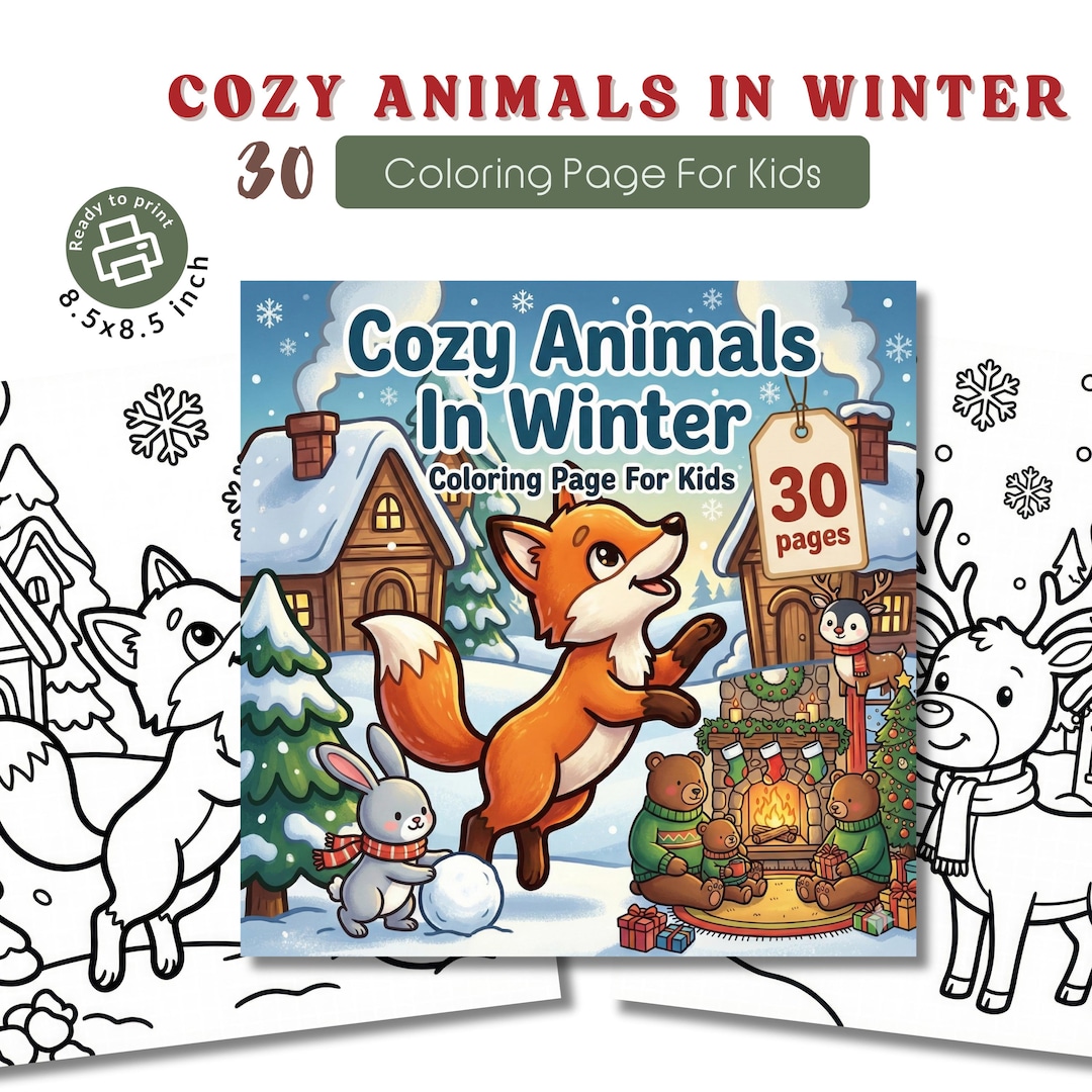 Cozy Animals Winter Coloring Pages for Kids – 30 Printable Pages | PDF ...