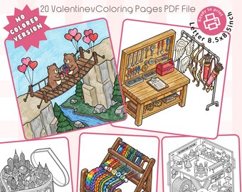 Valentine's Coloring Book – 20 Kawaii Art Pages (PDF Download)
